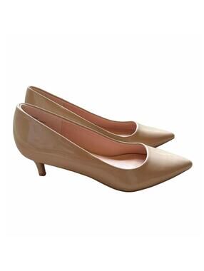 NWOT Patent Nude Beige kitten heels shoes GENSHUO 2" Pointed Toe Pumps